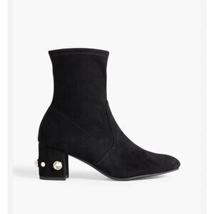 Stewart Weitzman Siggy Pearl Trim Suede Booties Women Black Size 9
